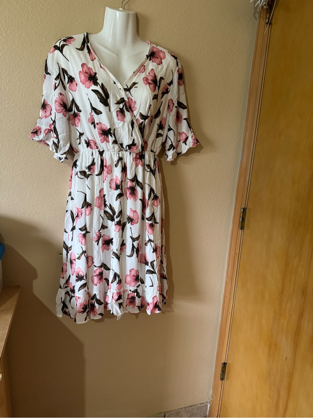 Ces Femme White Mini Dress with Pink Floral Print